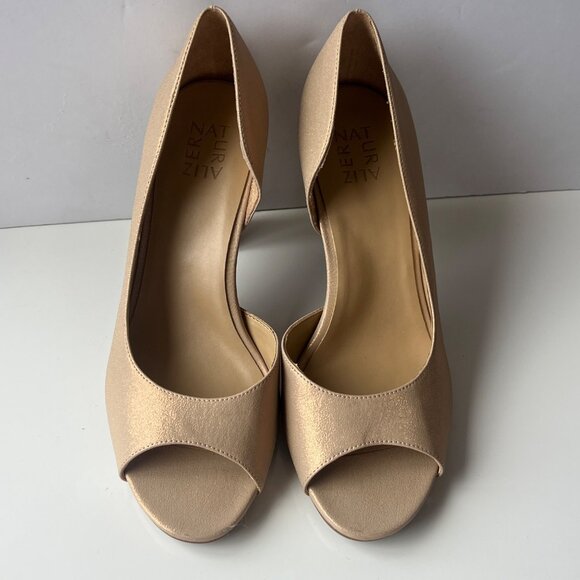 Naturalizer Open-Toe D'Orsay High Heels Gold Faux Leather Womens Size 10W - Picture 3 of 13
